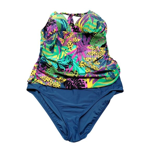 Into the Bleu Women's Size XXL Tropical Multicolor 2 Piece Tankini Swimsuit Set - Picture 1 of 5